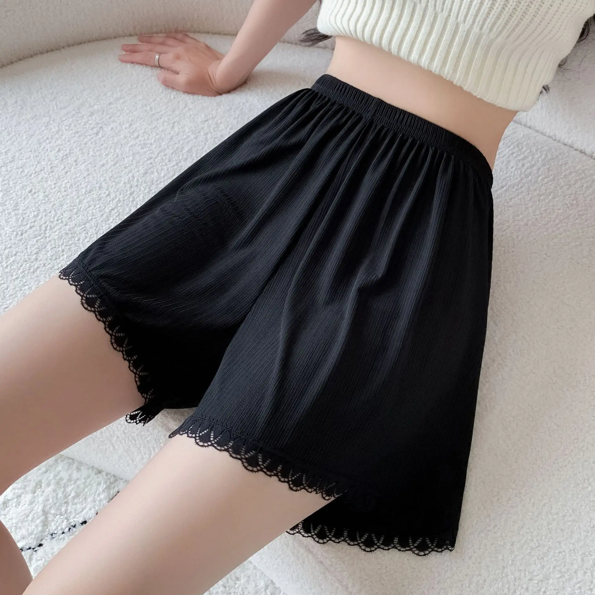 Safety Pants Bottoming Shorts Women Panties Summer Thin Ice Silk Not Curling Loose Underwear Lace Anti-light Leggings Underpants