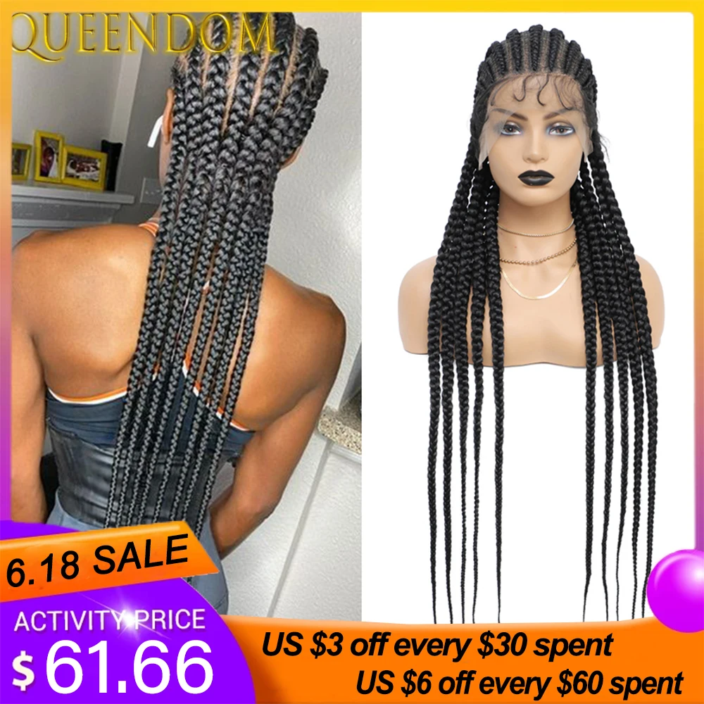 36inch Full Lace Box Braid Wig With Baby Hairs Cornrow Box Braided Wig