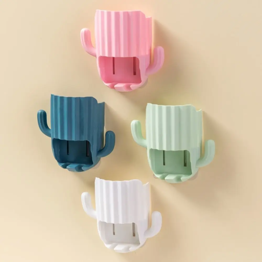 1PCS Household Toothbrush Holder Self-adhesive Wall-mounted Cactus Storage Rack Kitchen Bathroom Toothbrush Organizer With Hook 5