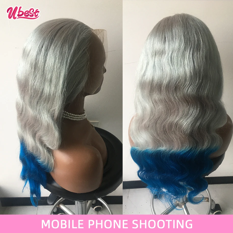 Silver Gray Blue Mint Green Colored 100％ Human Hair Body Wave 13X6 Transparent Lace Front Wigs Human Hair for Women 200Density