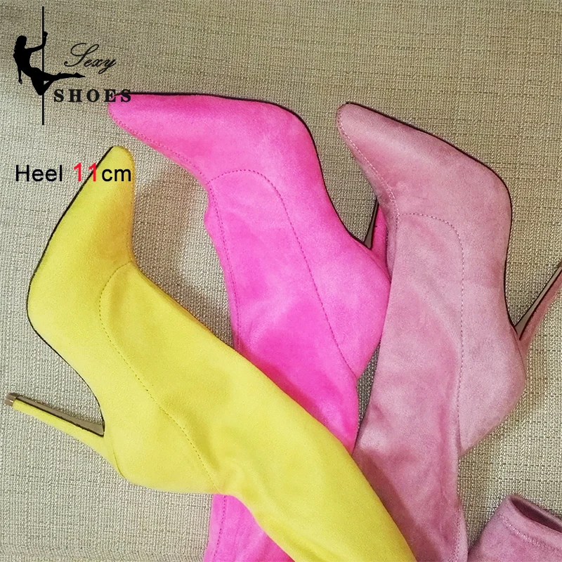 Suede Sexy Over The Knee Thigh High Long Boots Pointed Toe Stretchy Sexy Party Lady Boots Candy Color Autumn Winte Women's Shoes