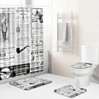 Home Waterproof Print Shower Curtain 4 Piece Carpet Cover Toilet Cover Bath Mat Pad Set Bathroom Curtain Bathroom Decoration 1