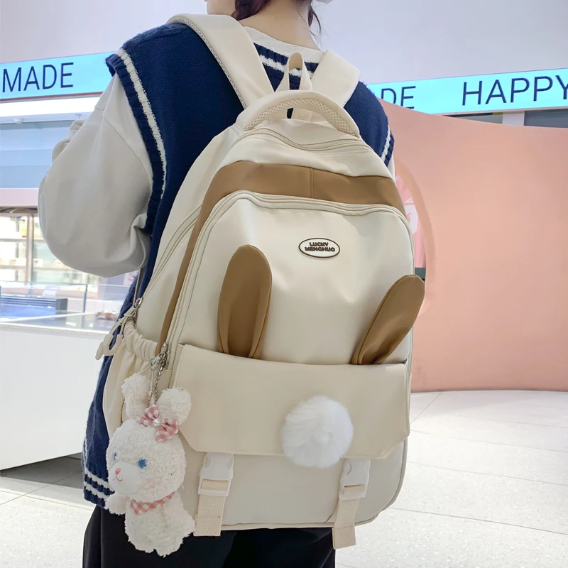 

New Cute Rabbit Waterproof Backpack Female High School Bag Cartoon Waterproof Student Bag Teenage Girls Kawaii Backpacks mochila
