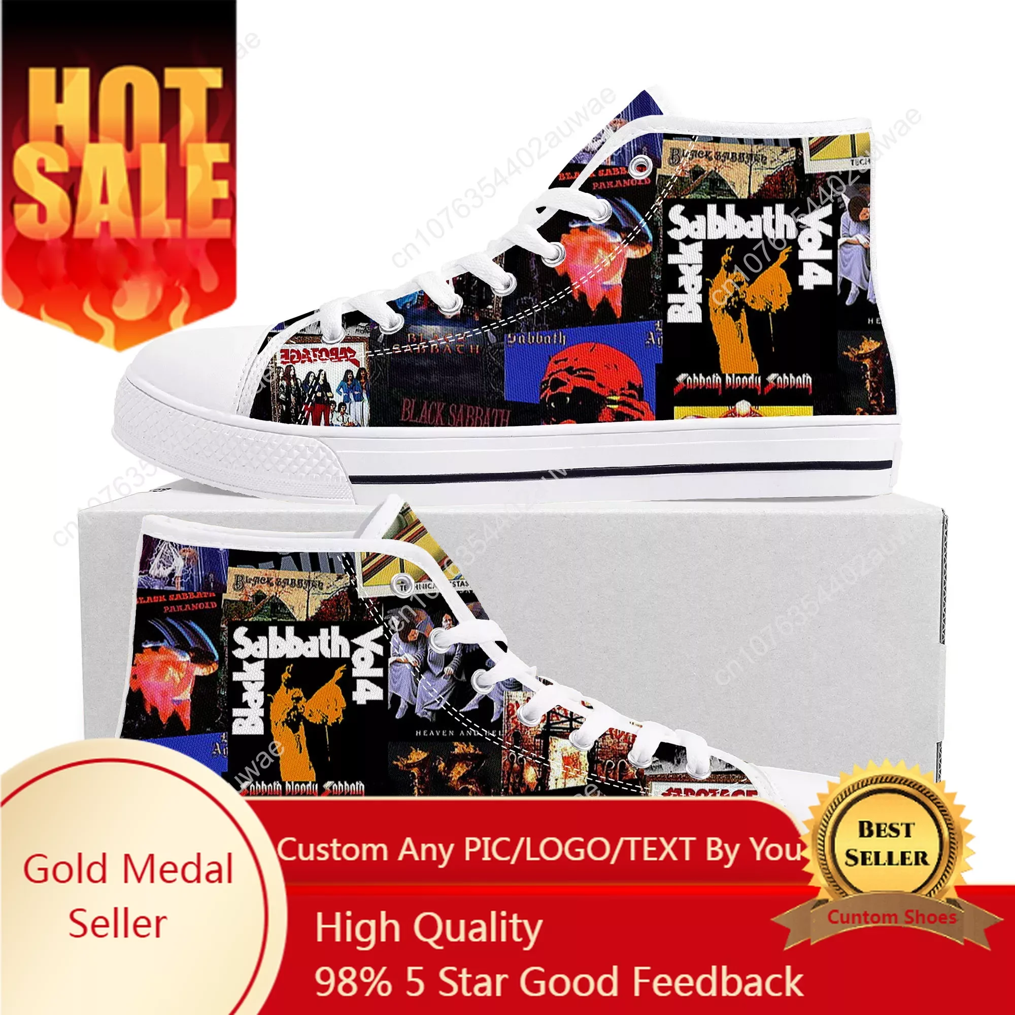 Black Heavy Metal Band Sabbath High Top High Quality Sneakers Men Women Teenager Canvas Sneaker Casual Couple Shoes Custom Shoes