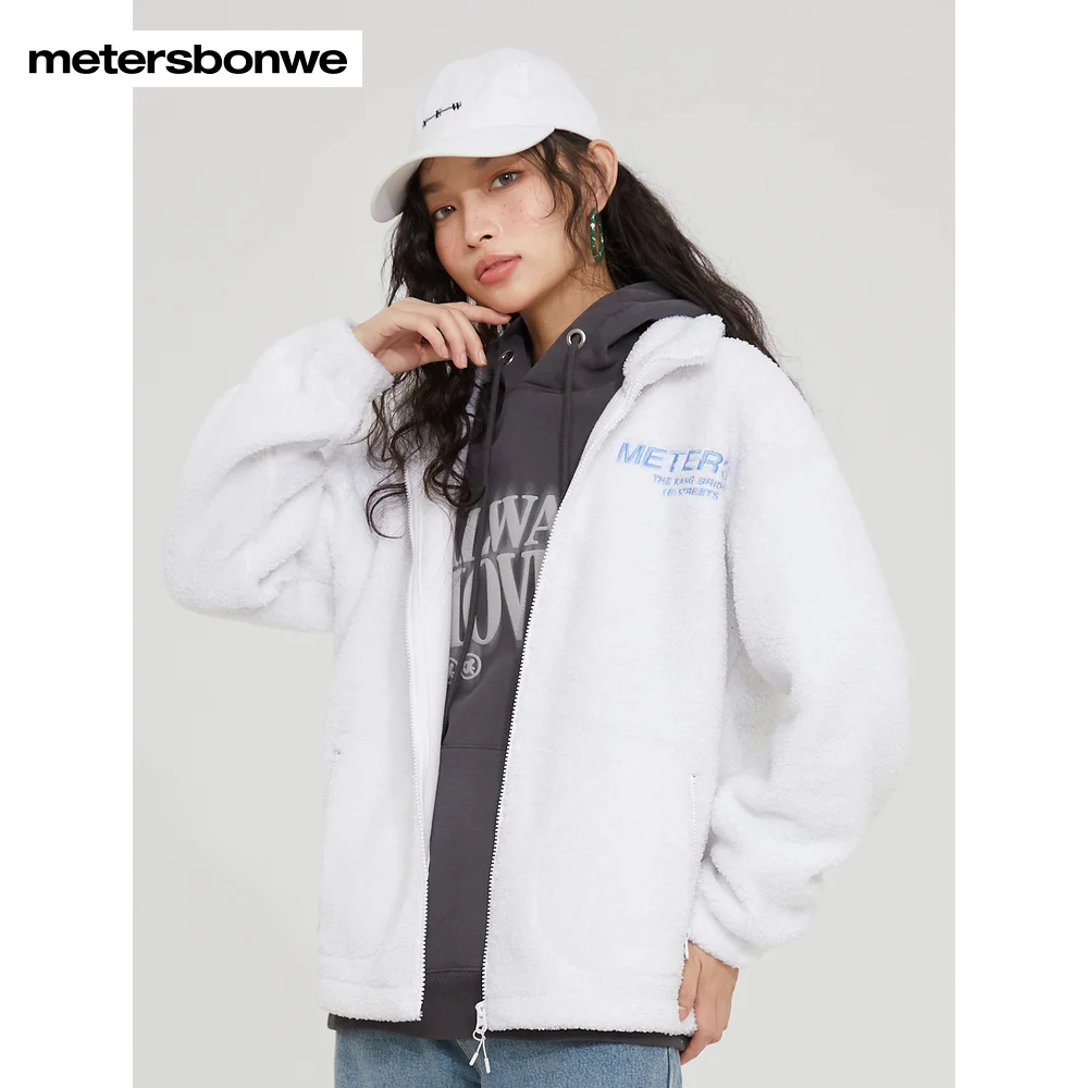 Metersbonwe 22 New Winter Women's Bright Velvet Stand Collar Jackets Solid Color Loose Warm Wear Fashion Trend Autumn Outwear
