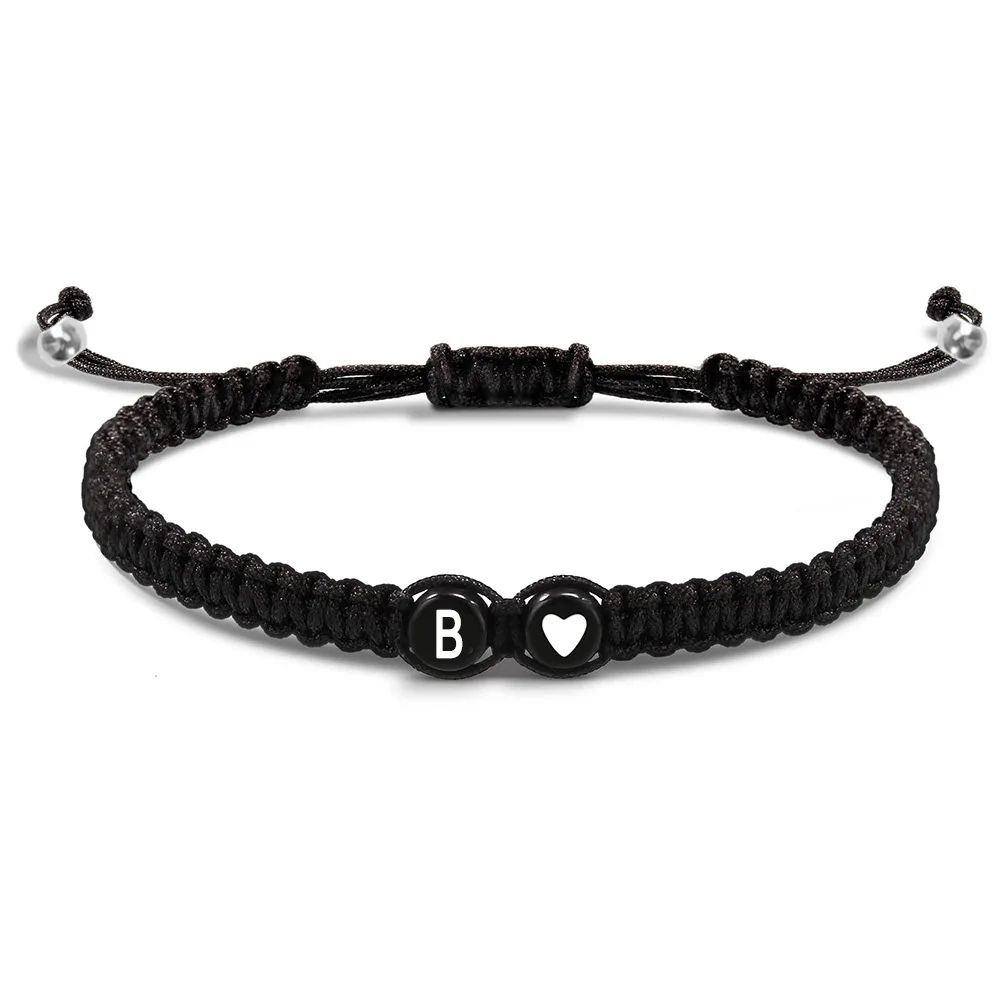 26 Letters Initial Heart Bracelets Handmade Adjustable A-Z Name Braided Bracelets for Women Men Friendship Jewelry Gifts