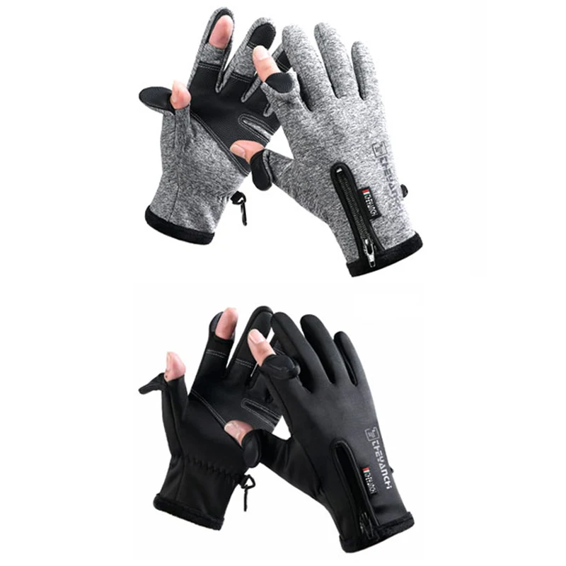 Winter Fishing Gloves Leak Two Fingers Sports Touch Screen Warm Padded Gloves Waterproof Cycling For Men And Women