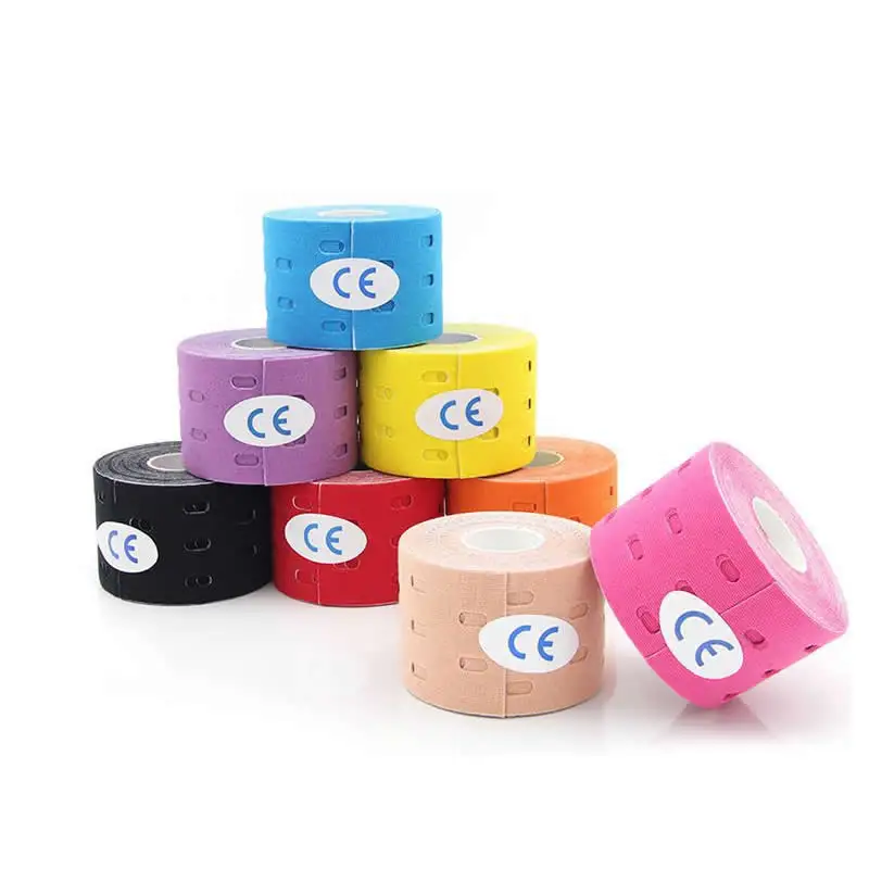 

6 Rolls Perforated Kinesiology Tape Breathable Elastic Athletic Sports Tape Elbow Knee Support Pain Relief Muscle Recovery