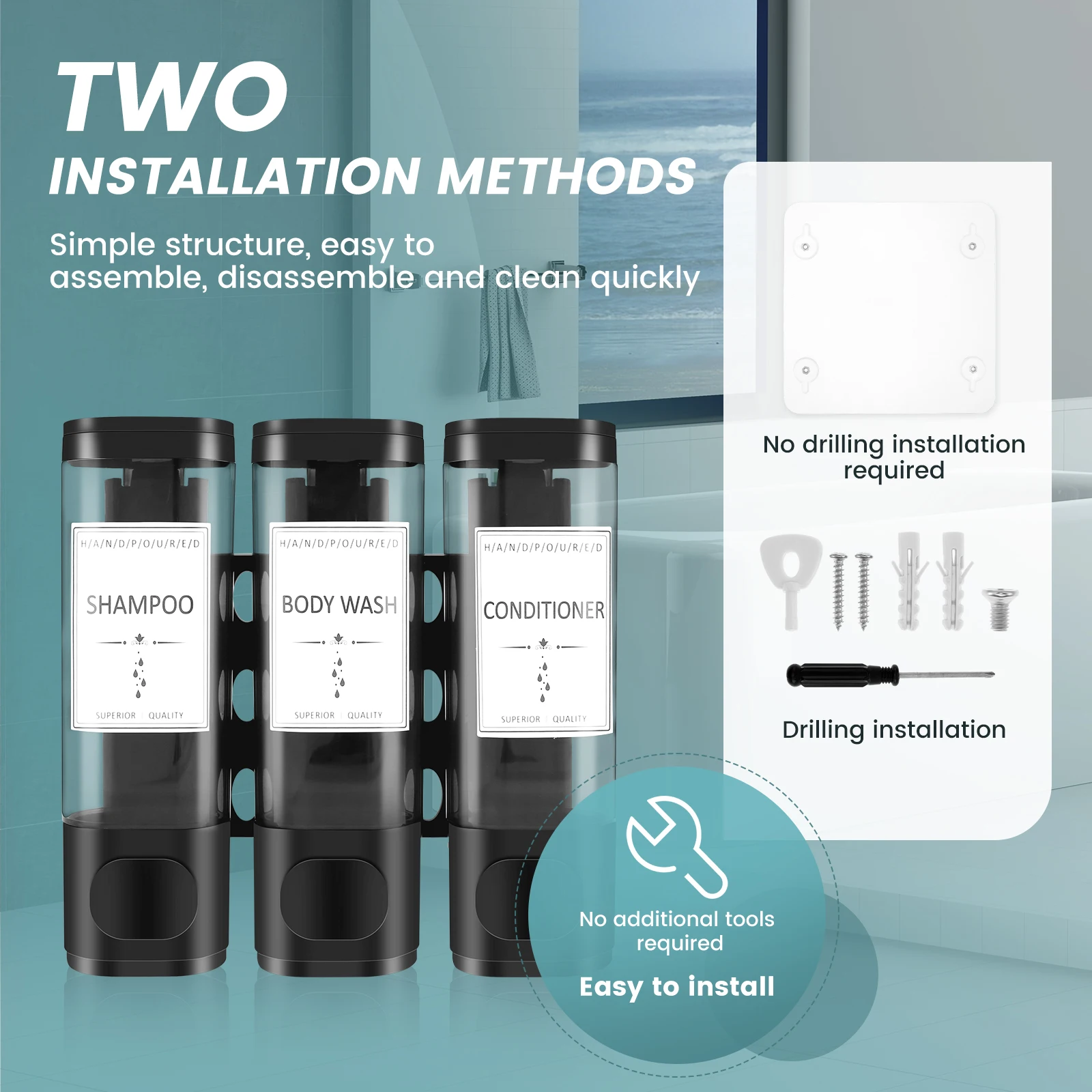 Shampoo Dispenser for Shower Wall Mounted Shower Soap Dispenser Refillable Liquid Soap Dispenser Bottle Home Bathroom Containers 4