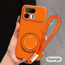 Premium 360° Magnetic Rotating Bracket Phone Case with Lanyard - PU Leather Soft Cover for Realme 12 4G (Orange)