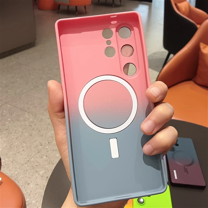 Gradient Color Silicone Phone Case with Wireless Charging and Glass Lens Camera Cover