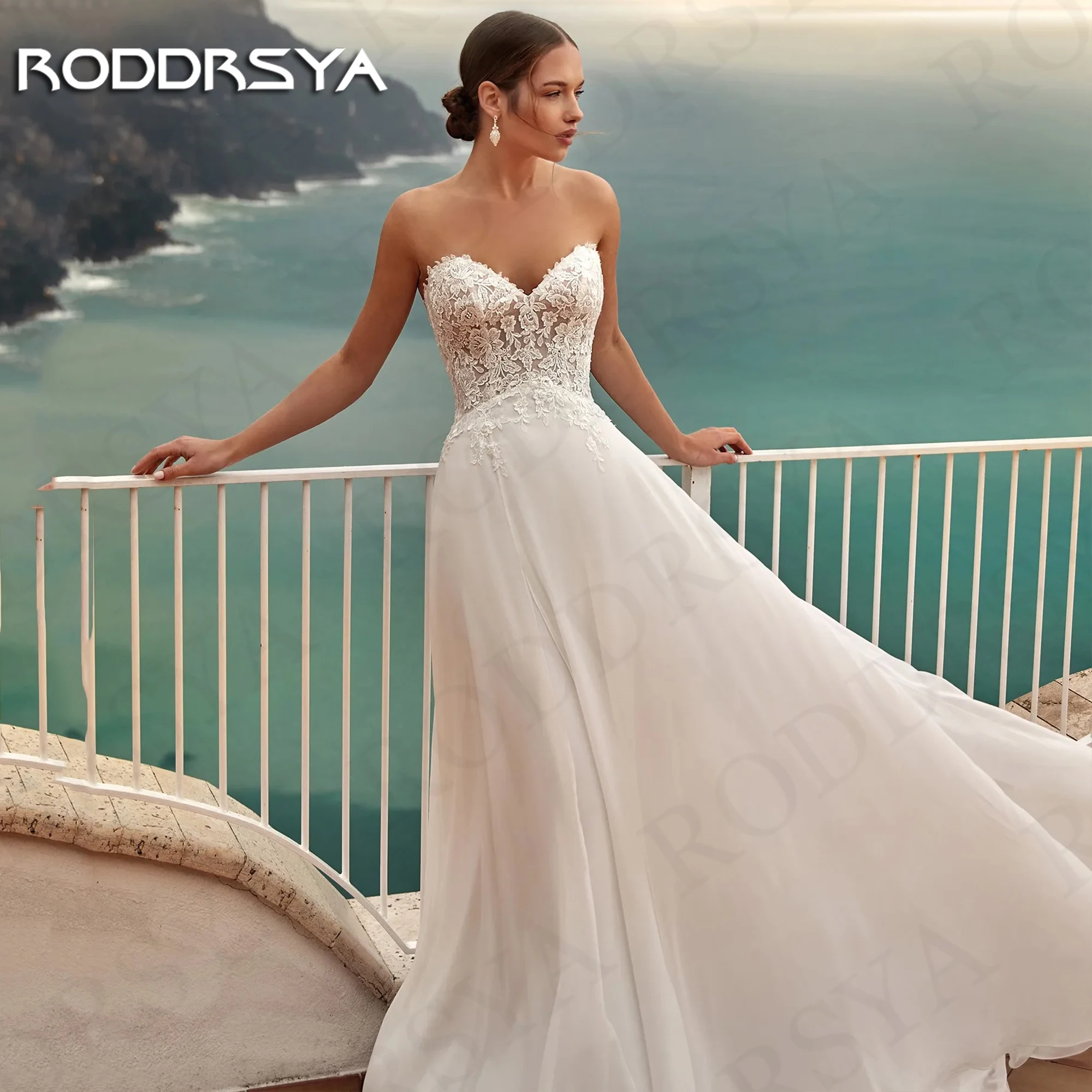 RODDRSYA Long Sleeve Beach Wedding Dresses For Bride Lace Appliques Illusion Back A Line Bridal Dress hochzeitskleid Chiffon 4