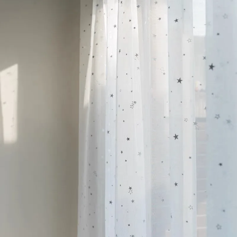 Window Curtains Shine Star Kids White TulleCurtain For Living Room Kitchen Blue Pink Yarn Curtains For Bedroom Child Green Cortinas Decor