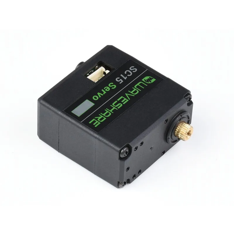 Servo Bus Série SC15 17kg.cm Programmable pour Robot RC, vue arrière avec les connecteurs bus et le câblage.