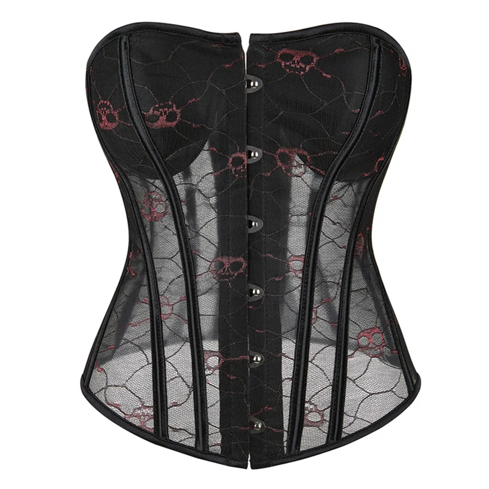 

Women's Overbust Corset Black Hollow Out Mesh Breathable With Bra Waist Trainer Bustier Top Sexy Shapewear Corsets