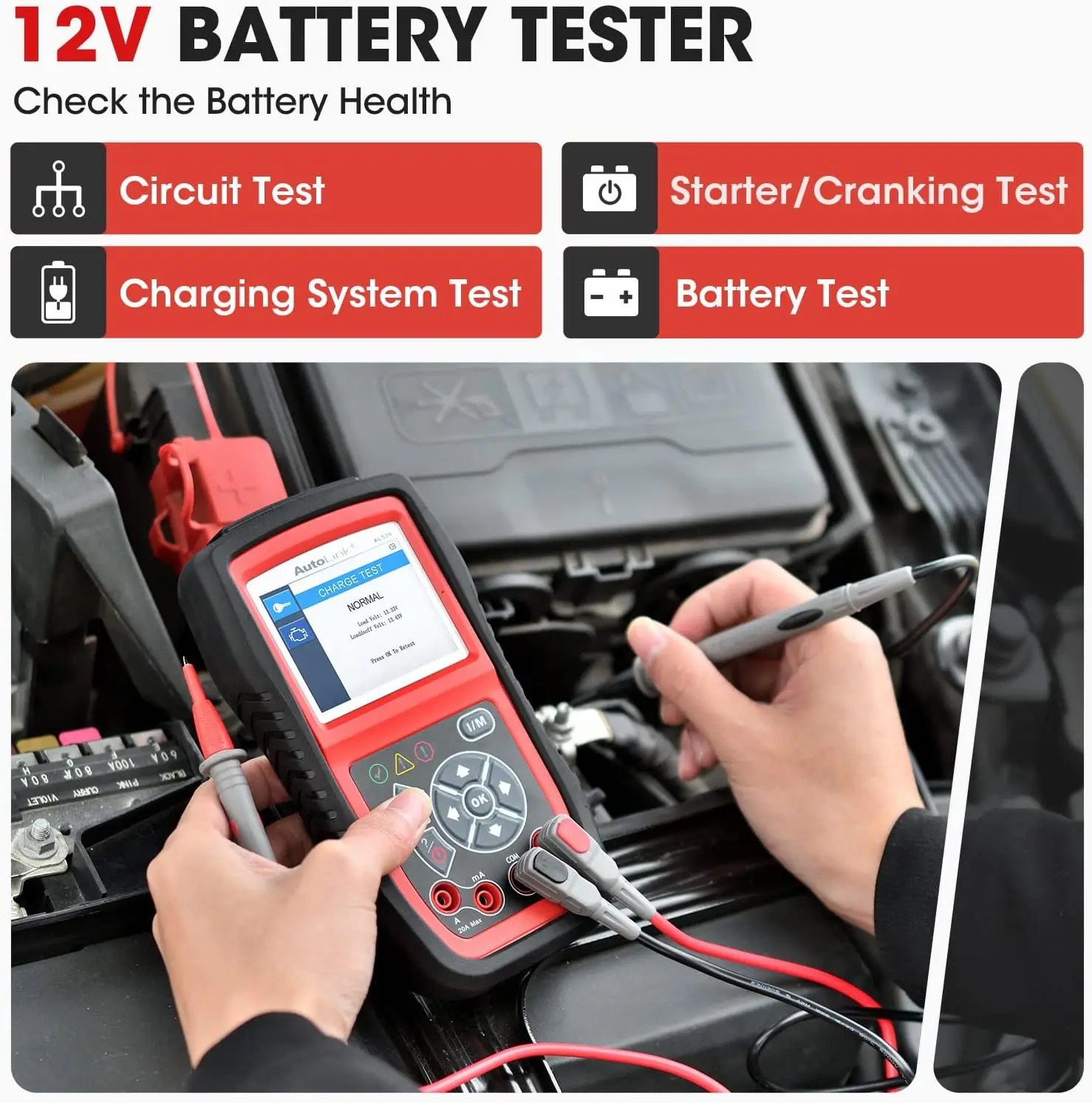 Scanner 3 in 1 Code Reader Battery Tester Avometer for 12 Volts Batteries Full OBDII Diagnosis and Circuit Starting Charging