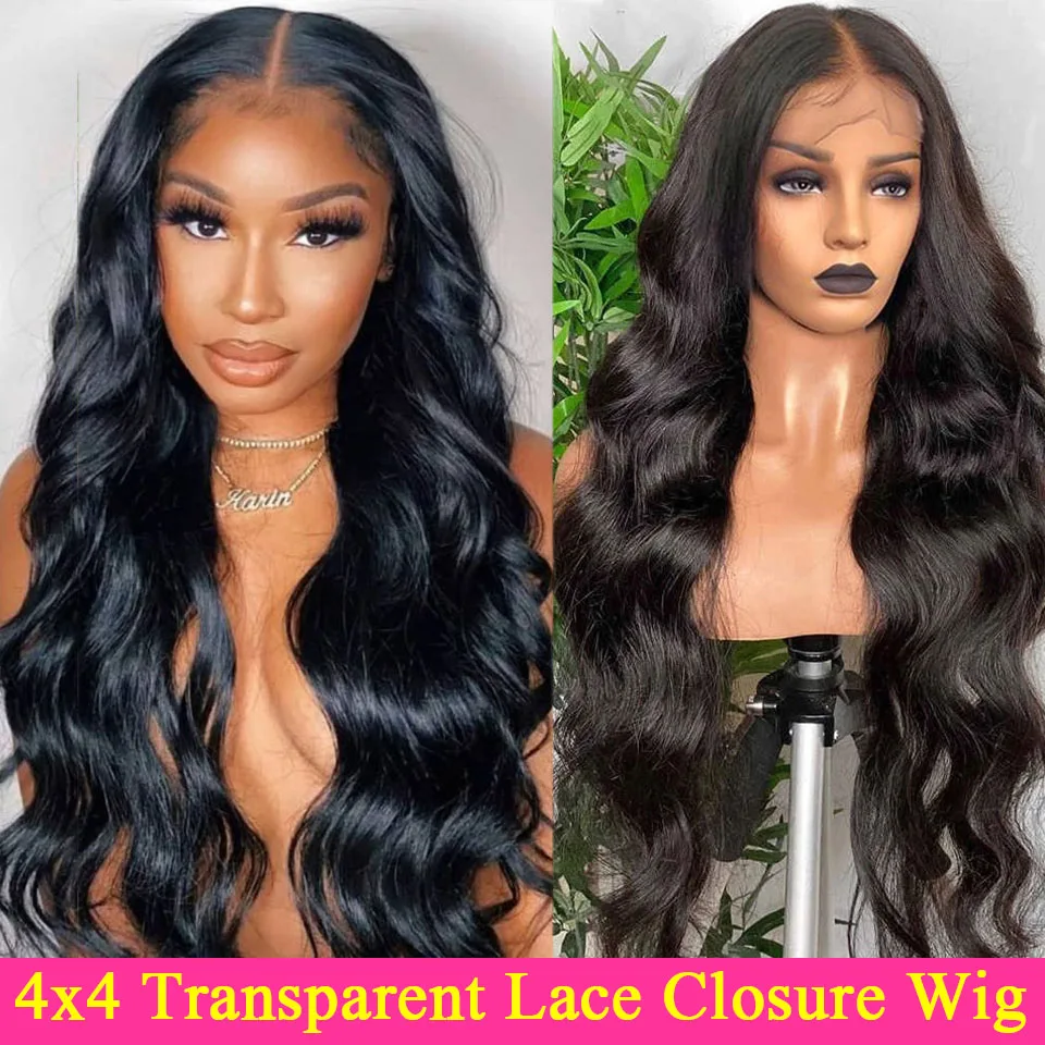 

4x4 Body Wave Wig Transparent Lace Closure Human Hair Wigs for Black Women Brazilian Pre Plucked With Baby Hair Closure Wigs