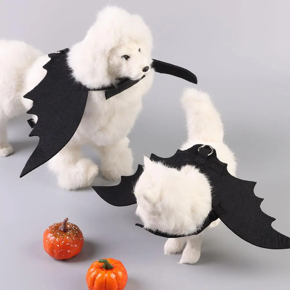Pet Halloween Bat Wings Dog Cat Costume Party Dress Funny Cool Puppy Kitty Apparel Cosplay Prop with Traction Rope Fixing Hole pet halloween costume