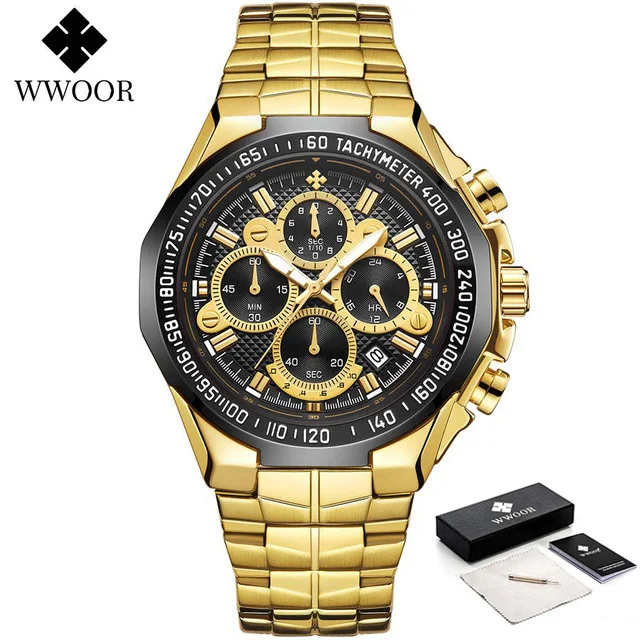 Relogio Masculino WWOOR Men Watches 2022 Top Brand Luxury Wrist Watches Men Male Gold Big Golden Chronograph Wristwatch Man 