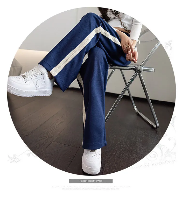 Drawstring Wide-leg Pants Women 2022 Fashion High-waisted Drape Loose Straight-leg Sports Pants Black Casual Sweatpants JD2315 bell bottom jeans