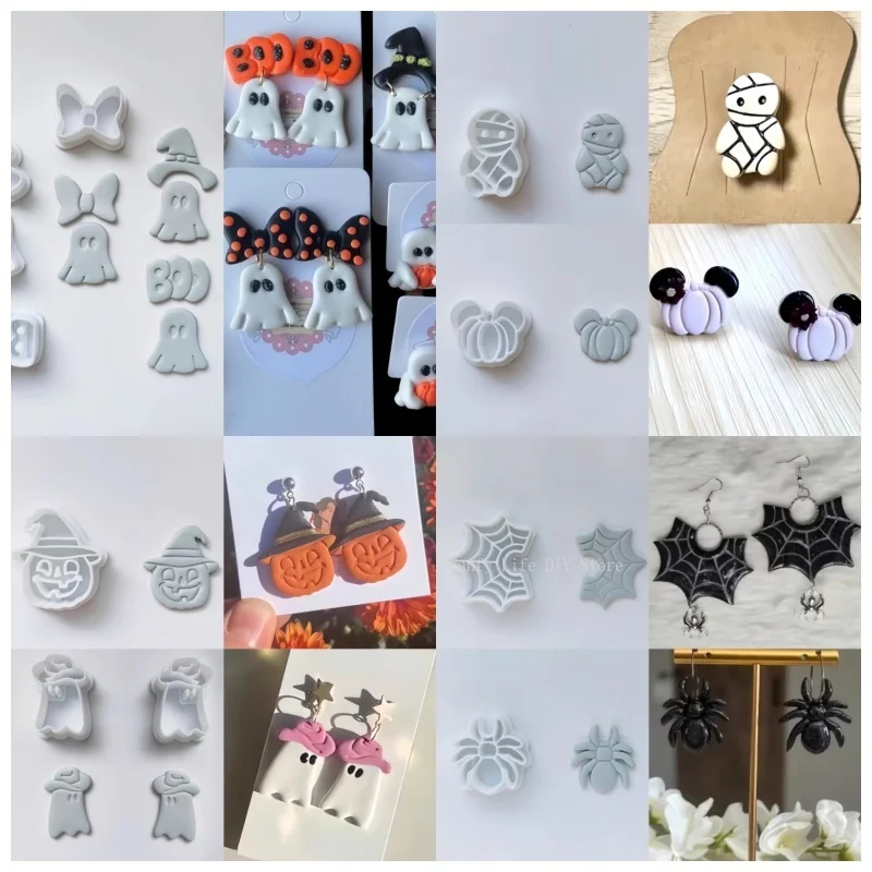 Halloween Series Polymer Clay Cutter Ghost Spider Pumpkin Soft Pottery Mold DIY Earrings Pendant Holiday Party Clay Tools