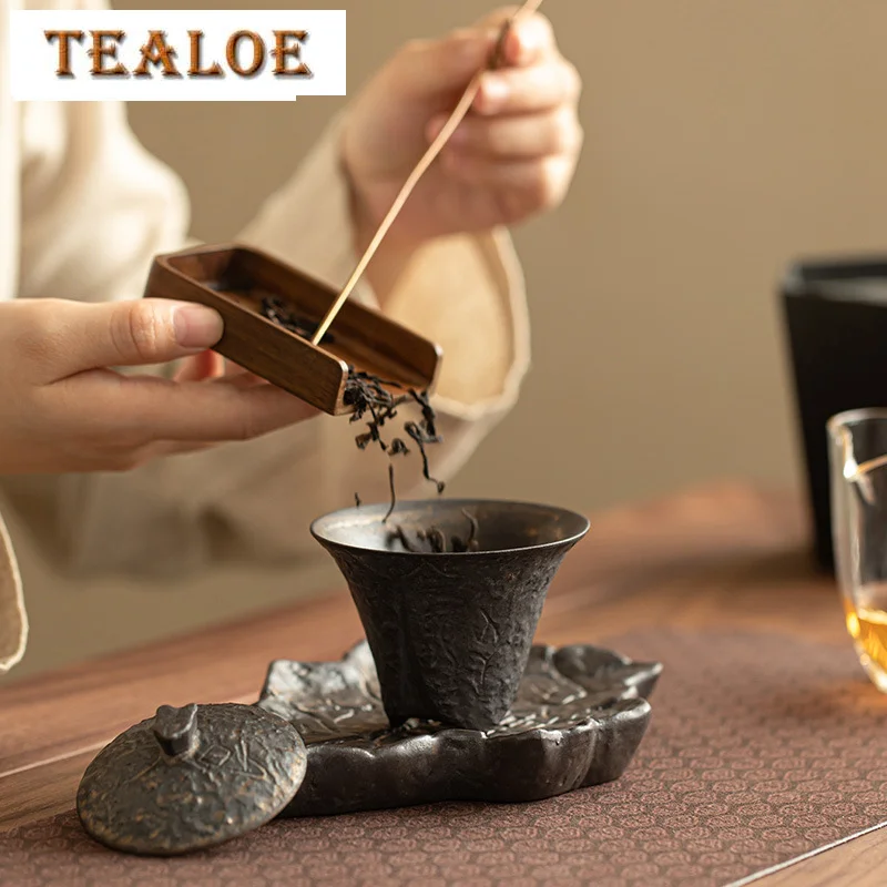 80ml Handmade Coarse Pottery Gaiwan Ancient Bronze Glaze Three Leg Tea Tureen Household Tea Making Cover Bowl Drinkware Craft