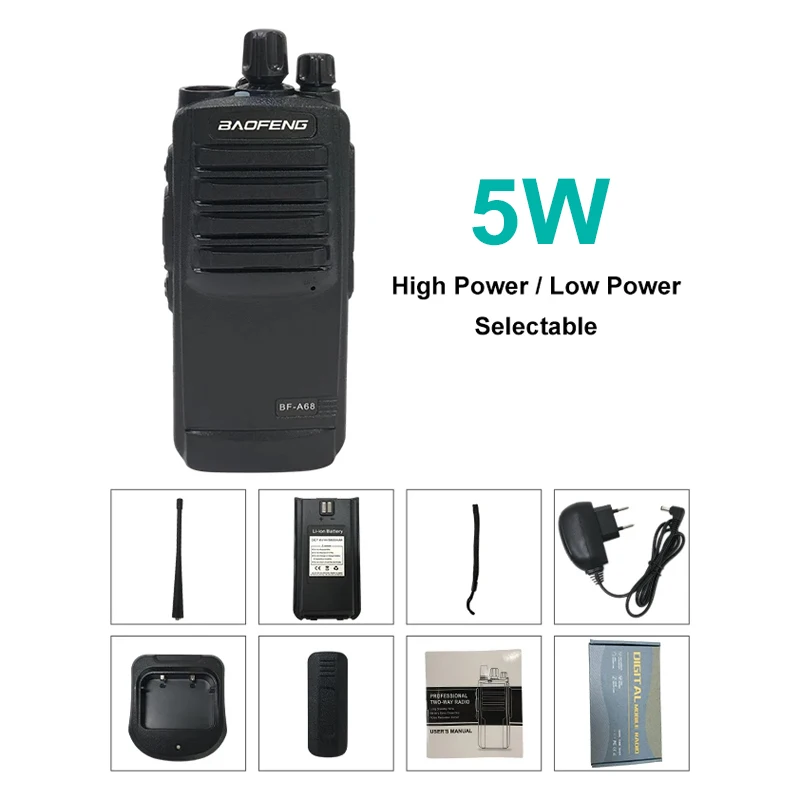 바오펑 A68 5W UHF 400-470MHz 1800mAh 고출력 무전기 16채널 송수신기 장거리 휴대용 FM 햄 라디오