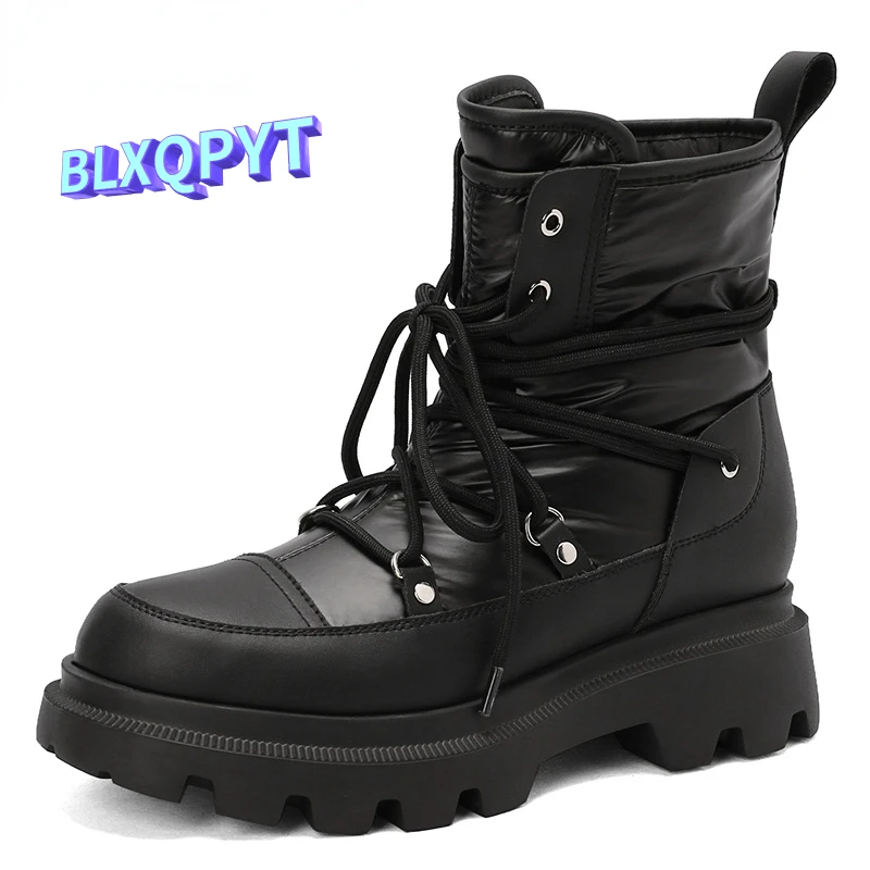 

BLXQPYT Size 35-41 New Genuine Leather Warm Down Snow Boots Lace Up Platform Winter Boots Fashion Ankle Boots For Women 7126