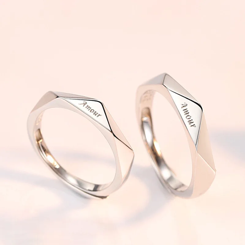 

100% Real Certified Sterling 925 Silver Couple Rings for Lovers Men and Women Original Design AMOUR Jewelry for Gift
