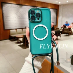 Transparent Soft Shell Phone Case with Long Hanging Rope and Magnetic Suction Ring for OPPO A15 or A15S (1)