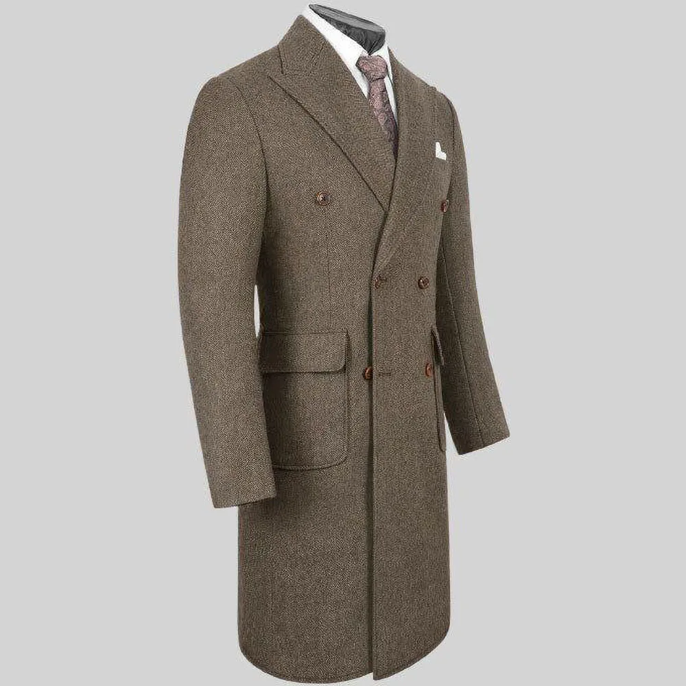 Luxury Herringbone Men Jacket One Piece Fashion Peak Lapel Double Breasted Outerwears Elegant Smart Casual Wedding Male Blazer 2