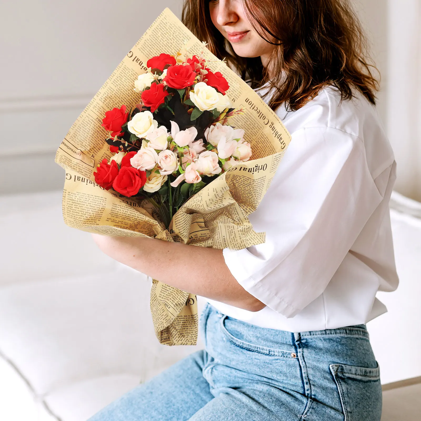 20Pcs 레트로 크래프트 포장지 신문 스타일 빈티지 선물 꽃 포장지 꽃다발 포장 용품 신문 포장지