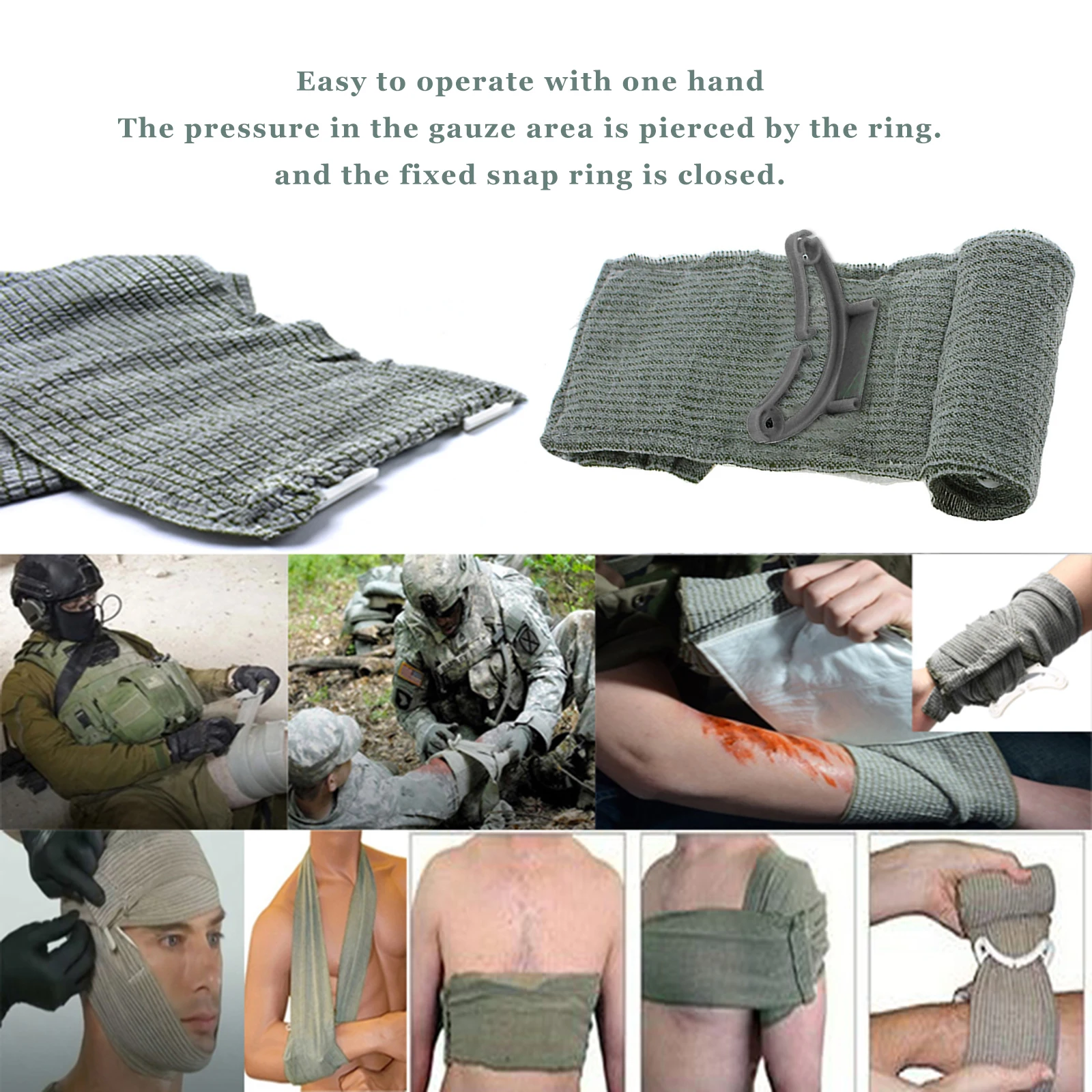 Israeli Bandage Wound Dressing Emergency Compression Hemostatic Control Bandage 4/6 Inches Outdoor Emergency First Aid Trauma