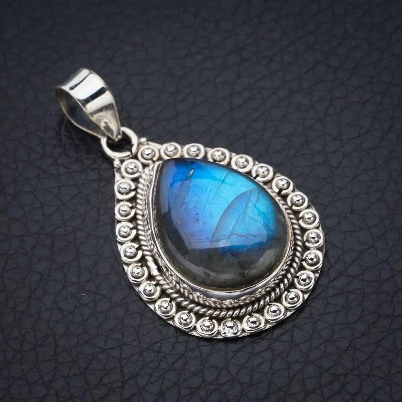 

StarGems Natural Blue Fire Labradorite Handmade 925 Sterling Silver Pendant 1.5" F5227