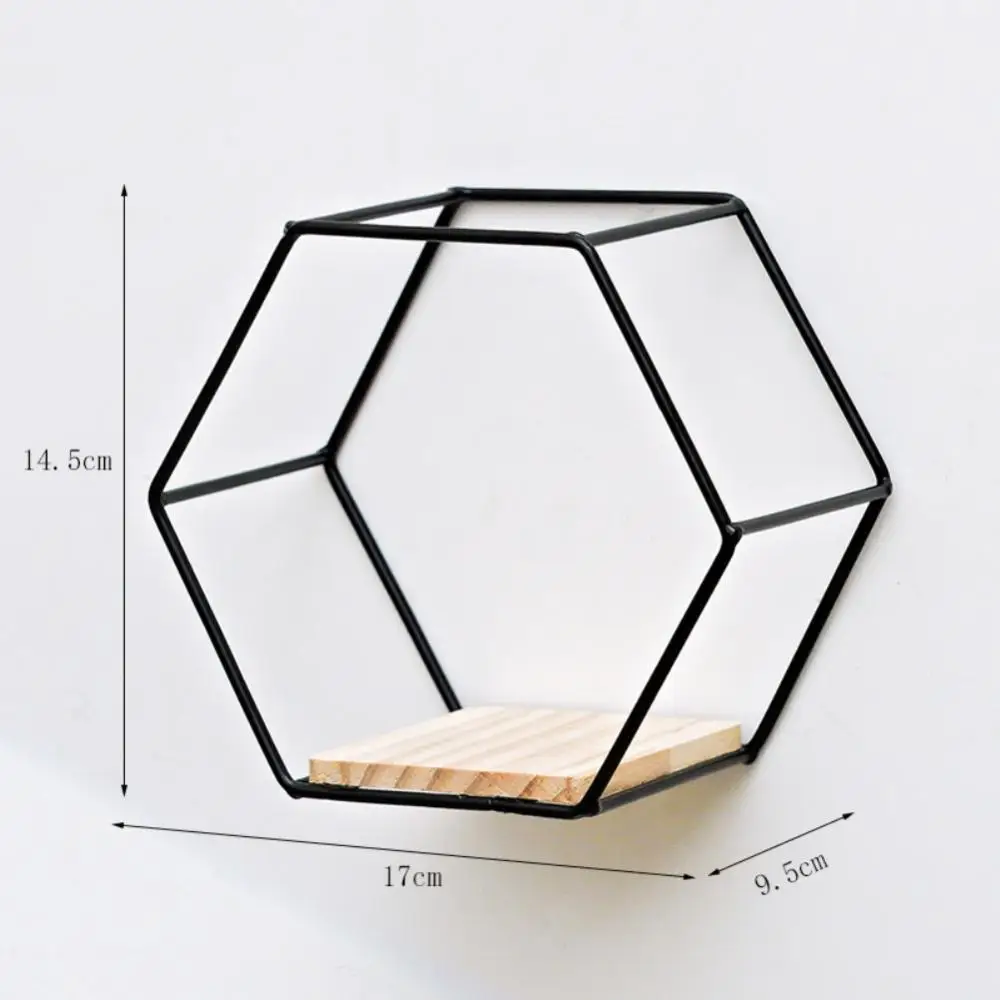 1/2/4PCS Floating Hexagonal Shelf Wall Mounted Metal Frame Gold Shelves With Wooden Floor For Wall Storage And Display Home