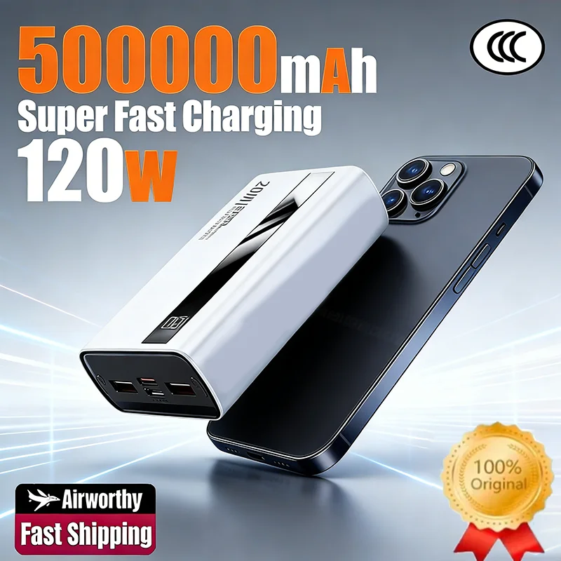 Nuovo Power Bank 2026 da 500.000 mAh, Batteria Esterna Portatile con Ricarica Super Veloce da 120W per iPhone e Samsung