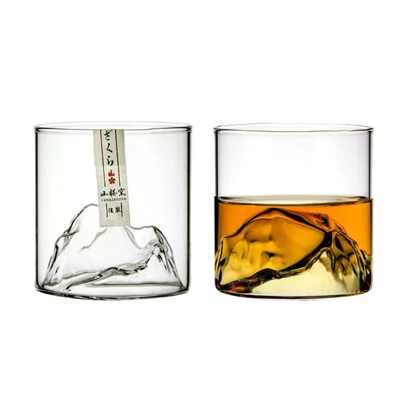 Elegant 3D Mountain Whiskey Glass Set with Wooden Gift Box