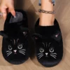 Kawaii Cartoon Cat Fuzzy Slippers - Ultra Soft Fabric Inner, Plush Flat Sole, Cozy Warmth, TPR Durable Outsole, Fabric Upper - P 3