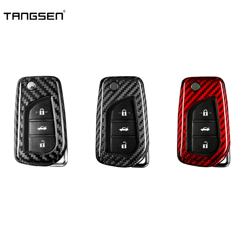 

Carbon Fiber Car Key Case Fit for Toyota Yaris Reiz Carola Rav4, Folding Smart Remote Shell, Auto Car Remote Accessory