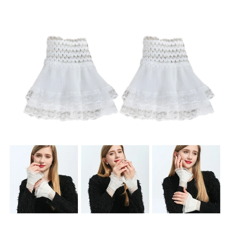

Removable Shirt Decorative Wrist Cuffs Girls Layered Lace Pattern Wristband Decorative Sleeves Woman Sweater Clothing
