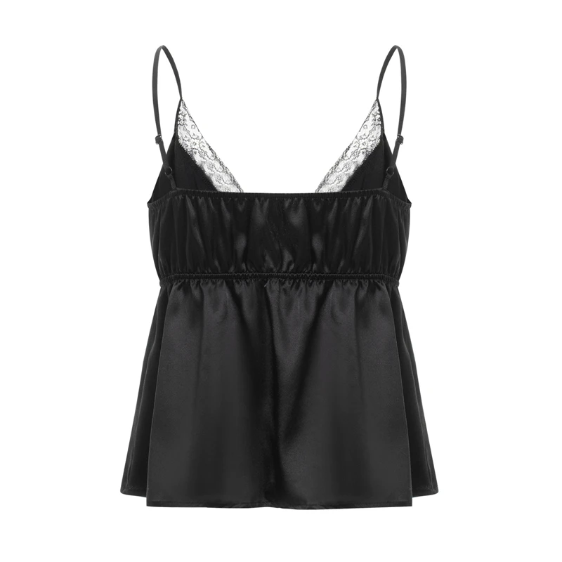Camisola de encaje de verano para mujer, top beige rosa sin mangas con cuello en V, top ajustado, top corto dulce y sexy a la moda