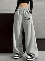 Women's Plus-size Street Style Casual Sweatpants with Personality Print Autumn and Winter Fleece Loose Fit Streetwear Oversized