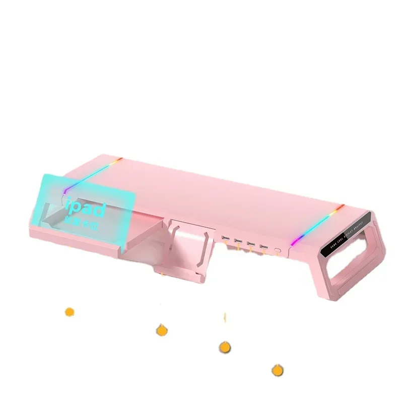 Hot Computer Monitor Stand with USB Pink Laptop Table with Drawer Multifunctional Tablet Stand for Girls Height Adjustable