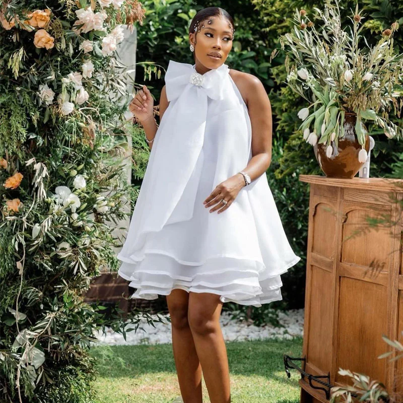 

Women's Dresses 2023 Summer New Fashion Solid Color Ruffle A-line Dress Elegant Lady Sleeveless Hanging Neck Dress Sweet Simple