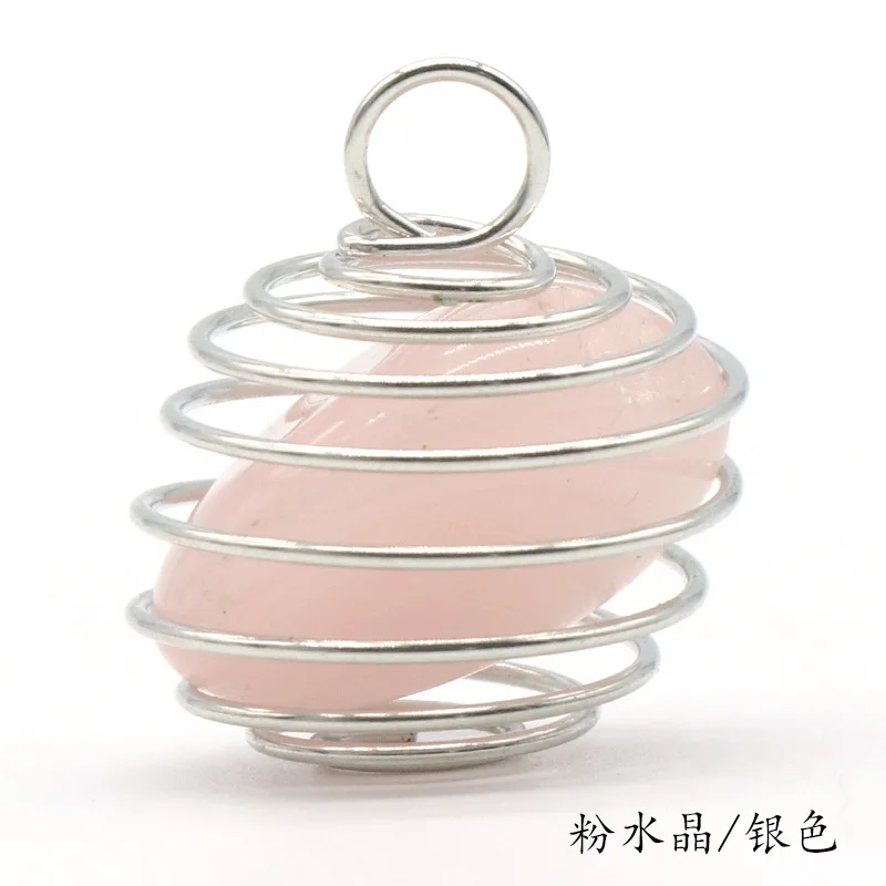 20pcs  Natural Crystal Stone Copper Wire Wound Spring Pendant  Amethyst Rose Quartz Charms Jewelry Making