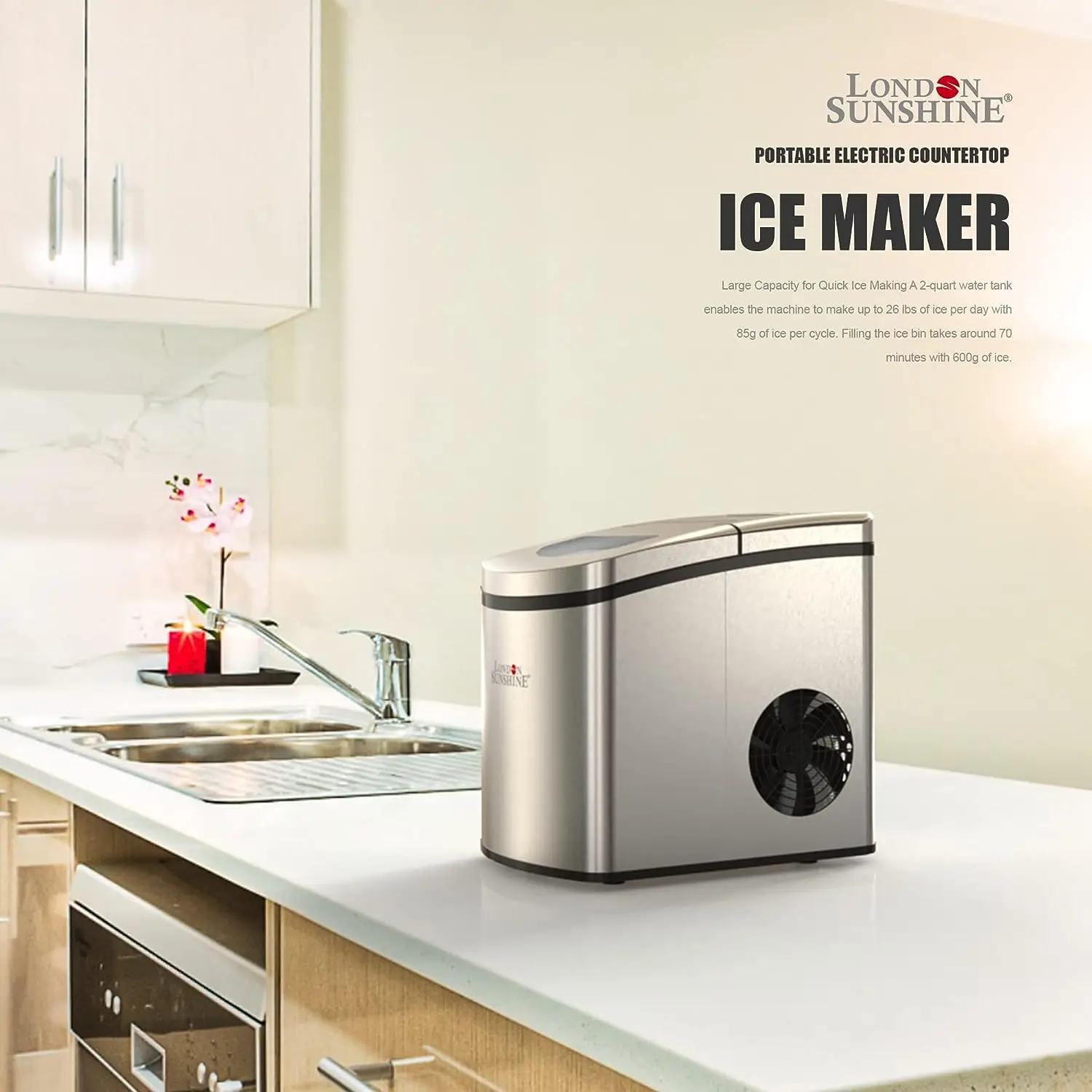 Sunshine Stainless Steel Portable Ice Maker - Ice Makers Countertop with Ice