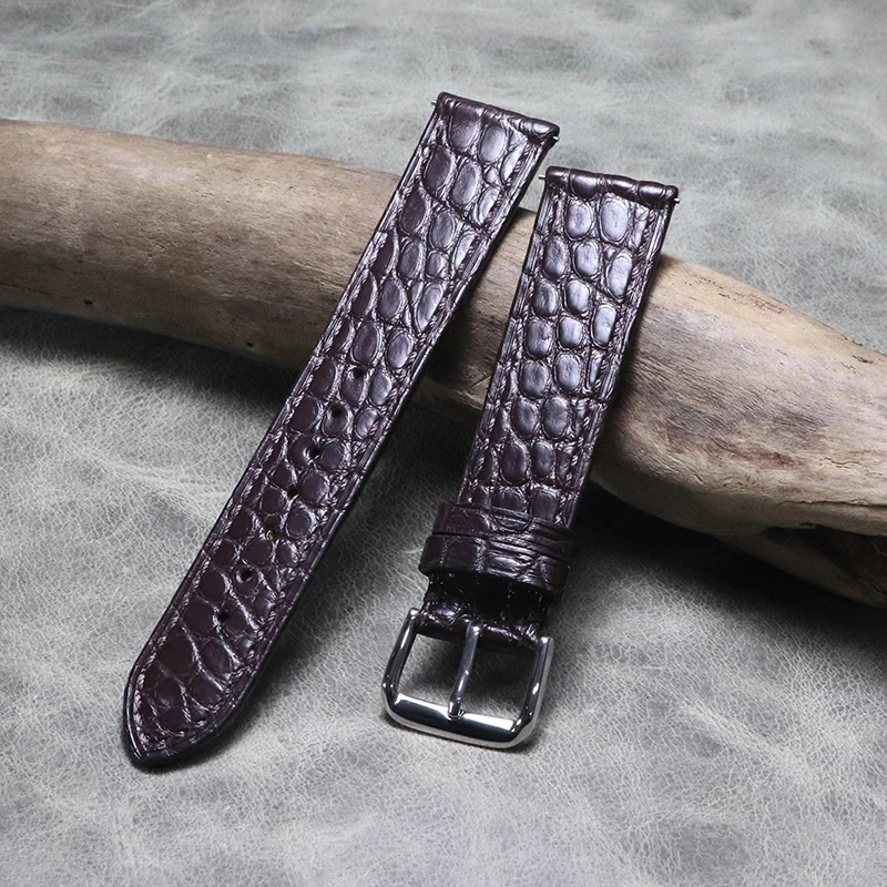 

Thin Crocodile Leather Replacement Watchbands Alligator Grain Watch Band Bracelet 18mm 20mm 21mm 22mm Dark Coffee Soft Strap Men
