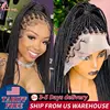 Full Lace Synthetic Afro Cornrow Braided Wigs Knotless Box Braids Wig For Black Women 36 Inches Goddess Handmade Braiding Wig 1