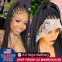 Full Lace Synthetic Afro Cornrow Braided Wigs Knotless Box Braids Wig For Black Women 36 Inches Goddess Handmade Braiding Wig 1