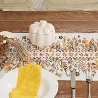 Fall Thanksgiving Linen Table Runner Dresser Scarf Autumn Wildflower Leaves Floral Table Runner Kitchen Party Dining Table Decor 4